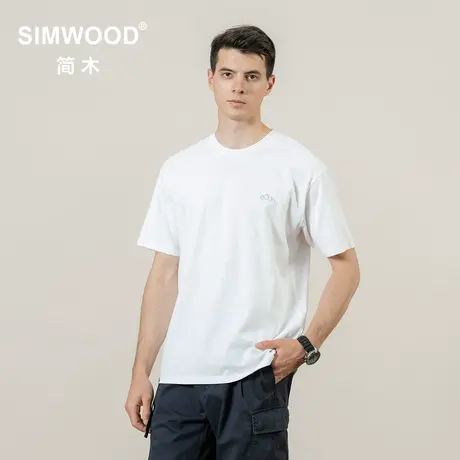 Simwood简木男装【宽松版型】夏季新款300g胸前绣花圆领短袖T恤男商品大图