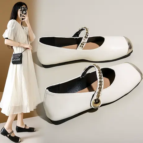 浅口单鞋女2024新款春夏一字扣带真皮玛丽珍女鞋平底小皮鞋子孕妇商品大图