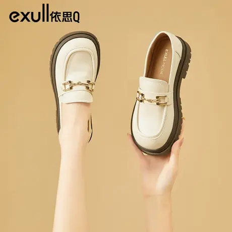 依思q女鞋小皮鞋女2024新款秋天法式厚底学院风一脚蹬乐福鞋春季商品大图