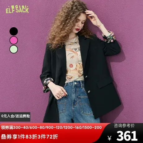 妖精的口袋黑色西装外套女2024春秋新款休闲气质高级感小个子西服图片