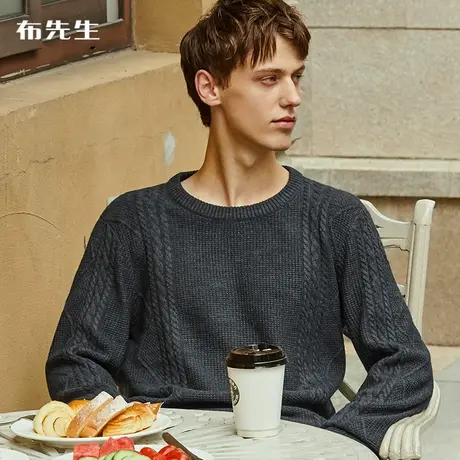 MrBu布先生休闲长袖羊毛衫男 冬季基础厚款圆领套头衫断码商品大图