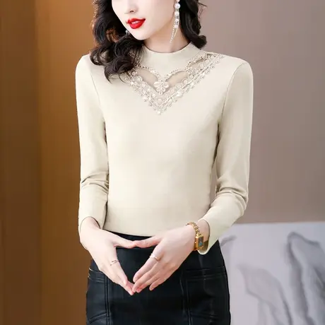 秋冬季新款德绒打底衫女秋冬一体绒半高领高级感内搭时髦时尚洋气图片