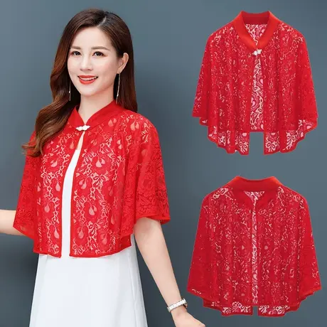 夏季配旗袍裙子镂空防晒衣开衫短款外搭小披肩百搭立领薄外套上衣商品大图