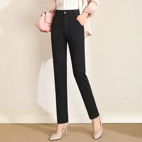 2023春季新款休闲职业西裤直筒裤女高腰显瘦弹力黑色长裤小脚裤子商品大图