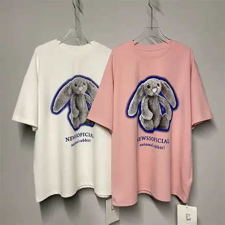 2023春秋装美式复古新款可爱卡通图案宽松短袖打底T恤女上衣ins潮商品大图