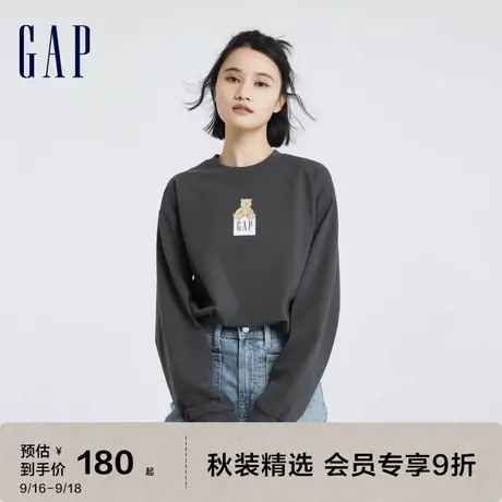 Gap女装秋季2023新款LOGO宽松落肩廓形长袖T恤755914休闲上衣图片