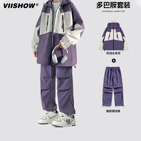 VIISHOW冲锋夹克套装男春秋季连帽潮牌宽松夹克运动一套伞兵裤子商品大图