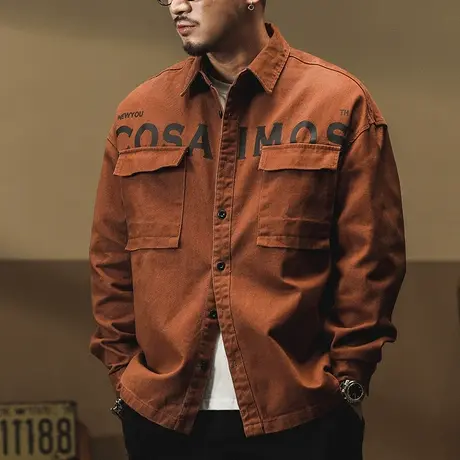 百搭长袖衬衫休闲春秋季男装外套时尚潮流衬衣外套男春秋男士衬衫图片