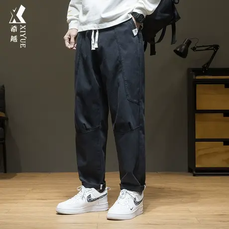 希越天丝莱赛休闲裤男2023秋季新品简约拼接直筒裤子宽松大码长裤商品大图