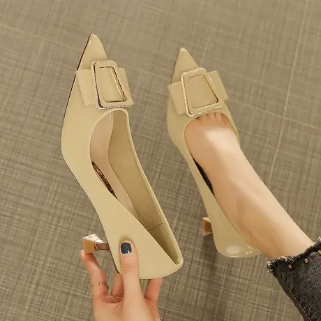 2023年春季新款软皮工作鞋黑色高跟鞋女细跟法式职业尖头百搭单鞋商品大图