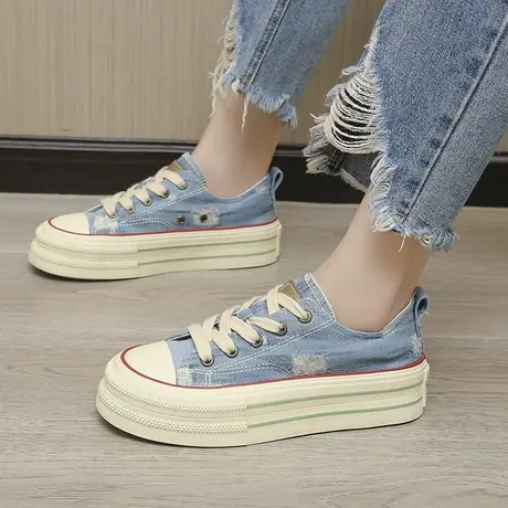 低帮帆布鞋女鞋2023秋季新款牛仔布透气单鞋薄款百搭ins运动板鞋图片