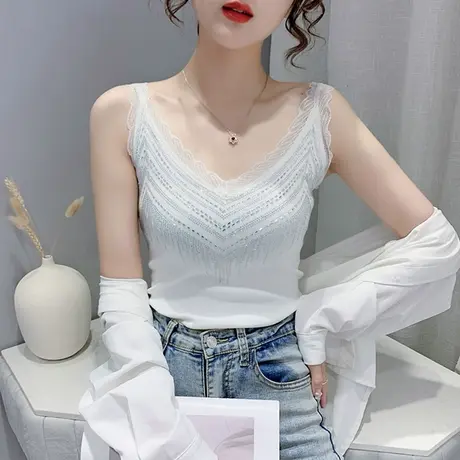 性感V领冰丝吊带背心女内搭外穿潮重工烫钻上衣洋气显瘦无袖T恤夏商品大图
