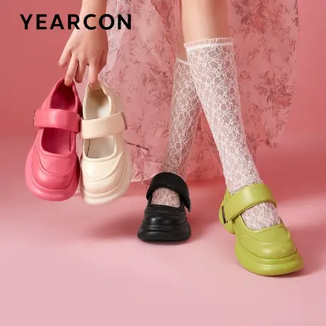 意尔康真皮玛丽珍鞋女2025新款春大头鞋芭比多巴胺时尚鞋子面包鞋商品大图