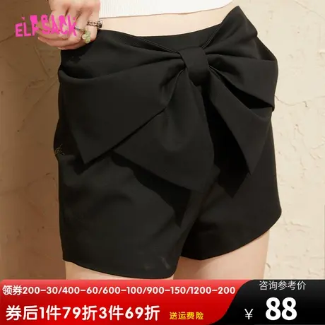 妖精的口袋低腰蝴蝶结黑色短裤女2023夏季新款宽松显瘦西装休闲裤图片