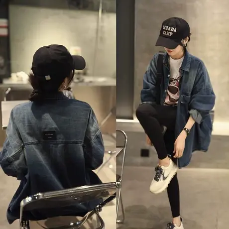 欧货大版宽松牛仔衬衣女2023年春秋季新款复古休闲长袖浅蓝色衬衫商品大图