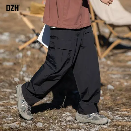 男士黑色工装裤男冲锋裤男款秋季裤子美式阔腿伞兵裤速干旅游穿搭商品大图