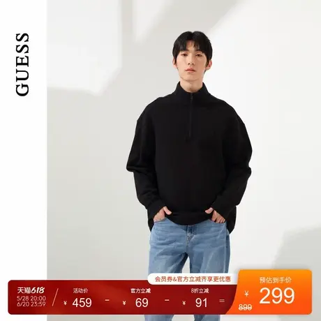 GUESS男士美拉德半拉链纯棉长袖卫衣-X4PQ25K2Q40图片