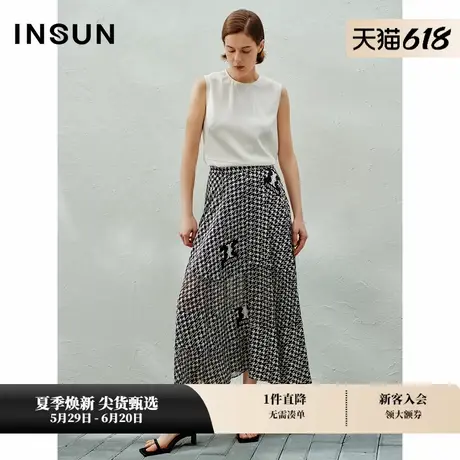 INSUN恩裳夏时尚千鸟格A字桑蚕丝半身裙图片