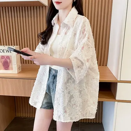 户外透气短袖防晒衣衬衫女2025新款夏季韩版宽松冰丝薄款衬衣外套图片