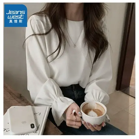 LE真维斯女装2025春季新款 设计感小众复古港式喇叭袖宽松衬衫图片