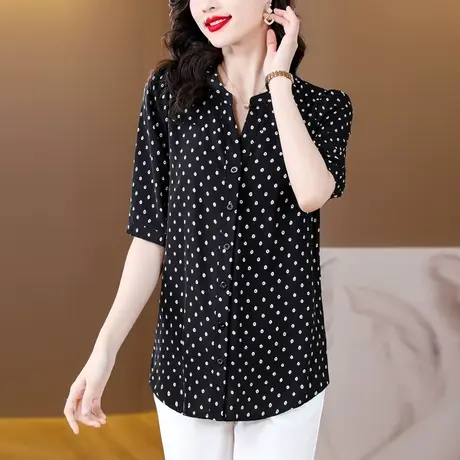 雪纺衬衫女夏季2023年新款港味chic上衣洋气别致中长款短袖女上衣商品大图