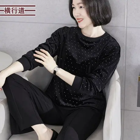 2023冬季新款韩版洋气圆领闪光金丝绒宽松长袖T恤大码外穿打底衫图片