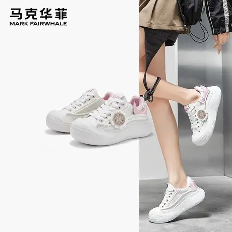 马克华菲星月厚底小白鞋2025夏季新款百搭开口笑休闲运动板鞋女鞋商品大图