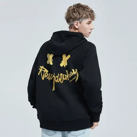 嘻哈笑脸港风痞帅卫衣男连帽秋季烫金长袖宽松潮流男生上衣薄外套商品大图