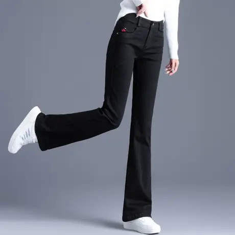 黑色微喇牛仔裤女2023新款小个子直筒喇叭裤女高腰裤子秋冬季休闲商品大图