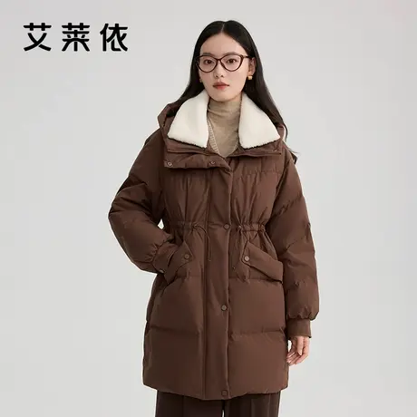 艾莱依新款防羊羔毛领羽绒服时尚简约防风保暖包容性佳中长款外套商品大图