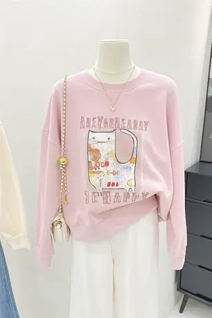 圆领卡通印花卫衣女春秋2023年韩系宽松落肩减龄休闲长袖套头上衣图片