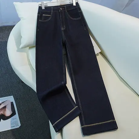 深色牛仔直筒裤女秋季2025新款高腰显瘦垂感阔腿长裤通勤休闲裤子商品大图