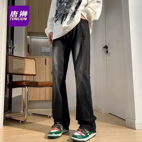 唐狮牛仔裤宽松男士新款休闲阔腿裤长裤时尚百搭直筒裤裤子AX商品大图