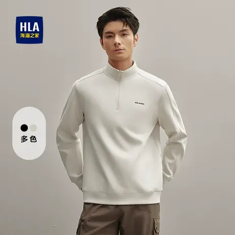 HLA/海澜之家微弹休闲上衣25秋季新款半高拉链领高周波印花长袖男图片