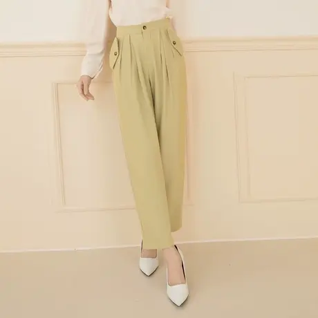 桔熊春秋季通勤雪纺长裤子女装不易皱打褶高腰直筒裤大码BA6853商品大图