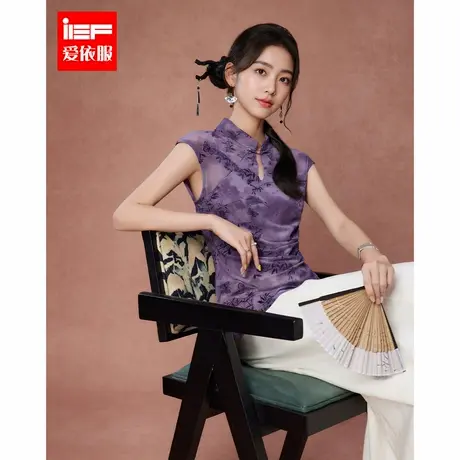 IEF/爱依服2025夏季新款新中式国风盘扣设计不规则下摆修身上衣图片
