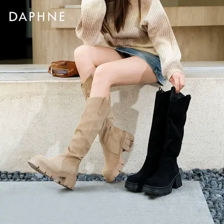 达芙妮大筒围女靴2025新款秋季厚底美拉德高筒骑士靴长筒堆堆靴子商品大图
