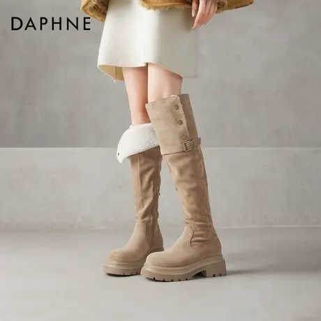 达芙妮加绒长筒靴厚底过膝靴子女2025新款爆款高筒骑士靴冬季女鞋图片
