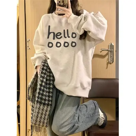 今年流行的新款卫衣女秋冬季加绒加厚宽松韩系慵懒风圆领上衣外套商品大图