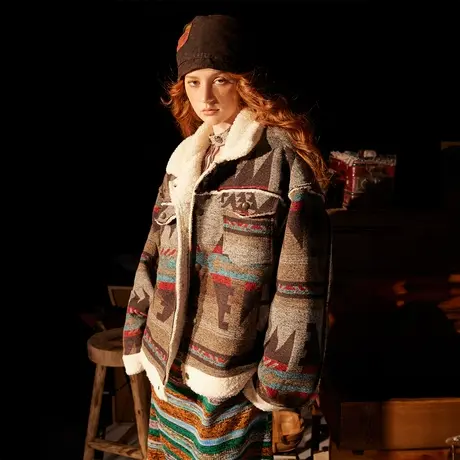 复古民族风棉服女冬季羊羔毛外套2023新款拼接设计感潮牌宽松棉衣图片