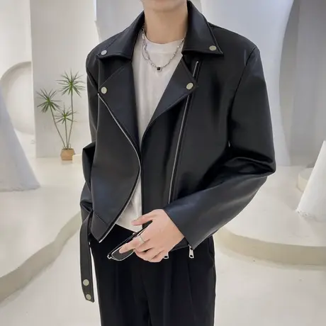 皮衣外套男秋季街头机车夹克个性短款痞帅炸街发型师高级感上衣商品大图