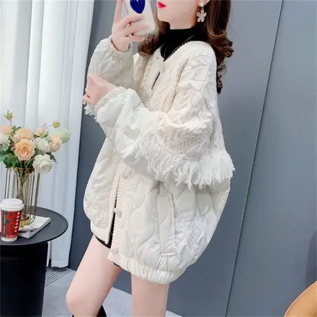 设计感流苏拼接加厚毛衣开衫女2022新款秋冬宽松慵懒风针织外套潮商品大图