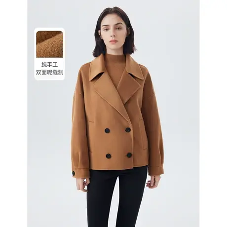 朗姿纯羊毛复古毛呢夹克外套女双面呢修身显瘦年冬季新款图片