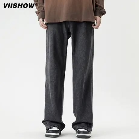 VIISHOW水洗做旧男士牛仔裤春秋季直筒宽松美式男生高街休闲裤子商品大图