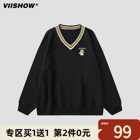 VIISHOW针织衫男新款秋冬宽松V领ins潮牌美式街头皮卡丘毛衣商品大图