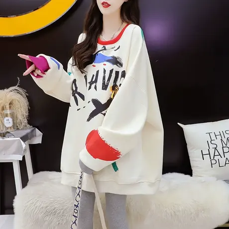 加绒加厚卫衣女中长款2023新款秋冬季爆款宽松慵懒风欧版大码上衣图片