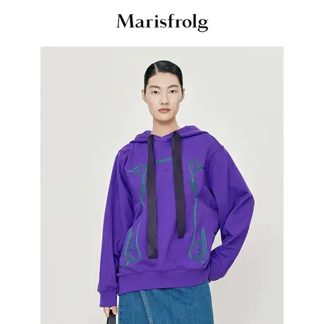 【IP联名】玛丝菲尔春季新款紫色童趣刺绣连帽宽松卫衣外套商品大图