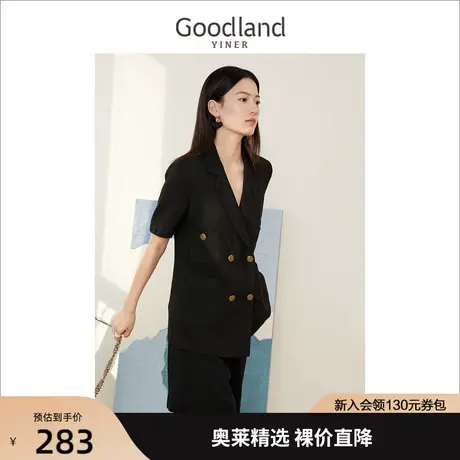 音儿美地女装2022夏季新款时尚双排金属扣短袖西装短外套商品大图