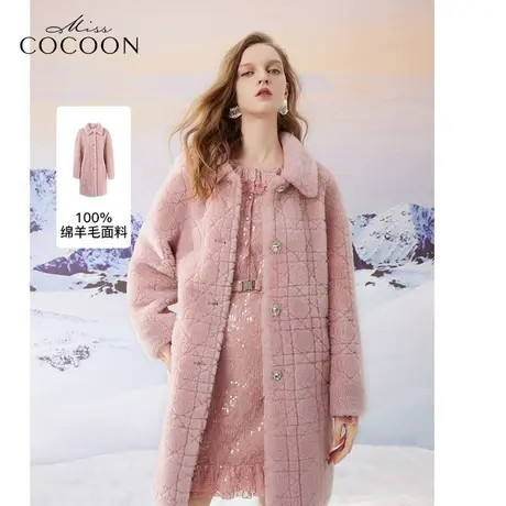 MISSCOCOON千金玛德琳2023冬装新款女装藤格纹心形钻扣棉羊毛皮草商品大图