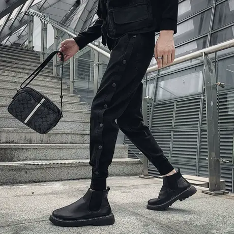 2023秋季男牛仔裤裤子个性排扣青年ins修身潮牌休闲束腿裤九分裤商品大图